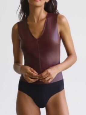 Commando NEW faux leather deep v Burgundy bodysuit sz large